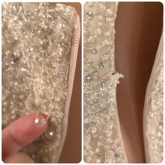 Mac Duggal Flutter Sleeve V-Neck Gown Ivory Nude Formal Maxi Beaded FLAWED - Picture 16 of 16